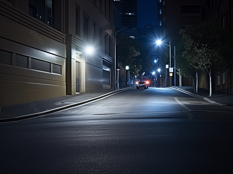 夜晚陡峭的城市小路路灯点亮氛围感摄影图,高清,摄影图,摄影图片,图片大全,摄影图免费下载